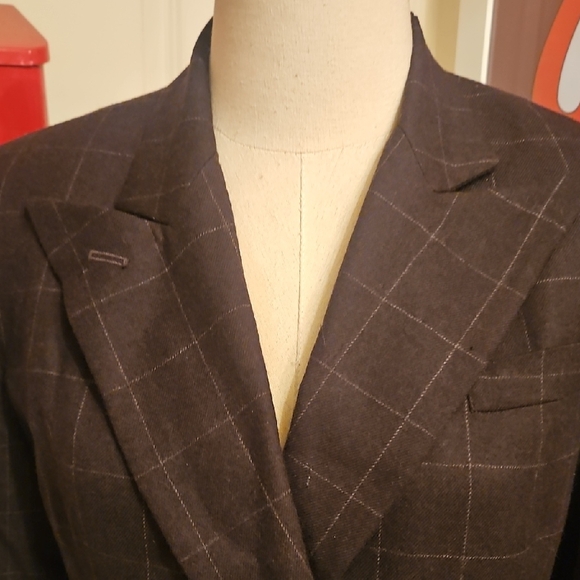 Ralph Lauren Women's Double-Breasted Wool Plaid Blazer - Dark Brown - Picture 2 of 8